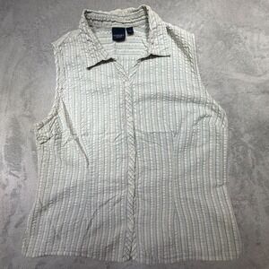 Vintage Sonoma XL Sleeveless Button Down Shirt Blue White Striped 100% Cotton